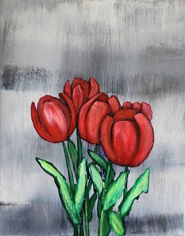 Abstract Tulips Original Acrylic Painting 8 x 10 inches thumb