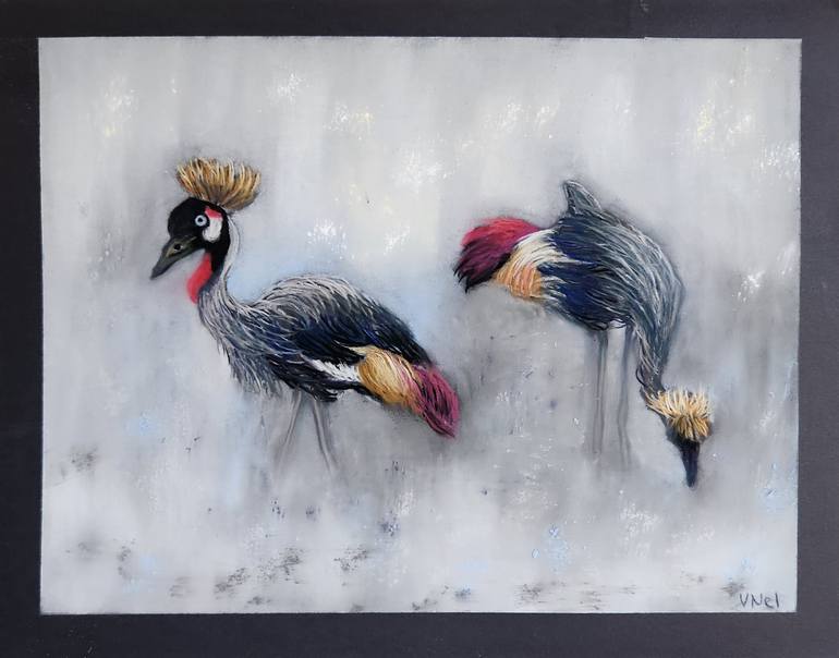 Cranes Original Pastel Painting Painting by Vics Art