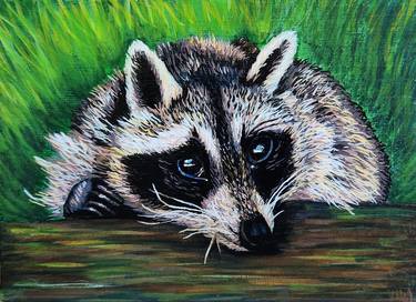 Raccoon Acrylic Painting 5 x 7 inches thumb