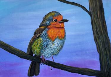Robin Bird Acrylic Painting Canvas Art Bird Artwork 21 x 15 cm thumb