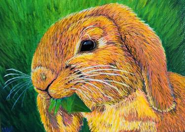 Bunny Rabbit Acrylic Painting Cute Animal Artwork Original Art thumb