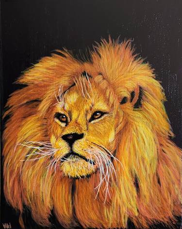 Lion Painting Original Animal Art Acrylic Painting 8 x 10 inches thumb