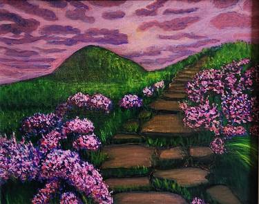 FRAMED Purple Landscape Acrylic Painting Nature Art thumb