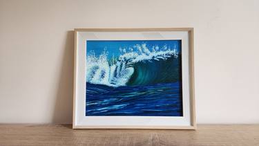 FRAMED Seascape WAVE Painting Acrylic Art Original Seaside Art thumb