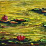 Green Waterlily Pond Artist Gouache On Canvas Board 5x7 inches Painting by  Vics Art