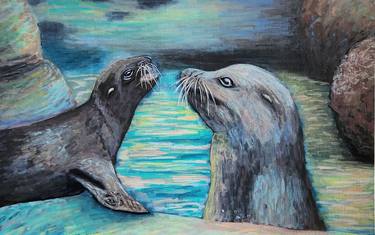 "Mommy and Me" Seals  Acrylic Painting thumb