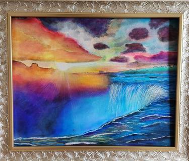 Niagara FALLS Watercolour Painting LANDSCAPE Waterfall Art thumb