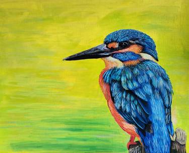 Kingfisher BIRD Painting Unframed Home Decor Bird Art 25 x 20 cm thumb