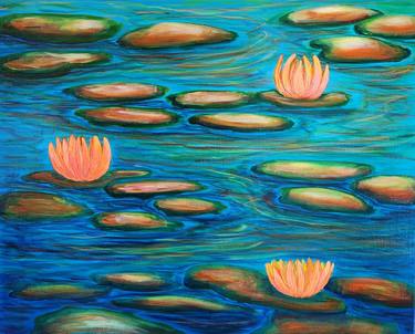 Waterlily Pond Acrylics On Canvas - Water Lilies 51 x 40.5 cm thumb
