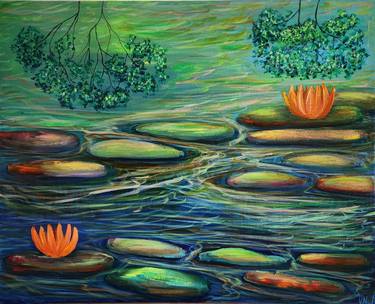 Waterlily Pond Gouache On Canvas  - Water Lilies 51 x 40.5 cm thumb