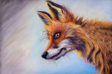 ORIGINAL FOX Pastel Painting FRAMED 40 X 30 cm Animal Art thumb