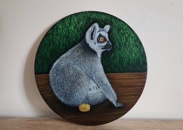 Lemur Acrylic Painting Original Animal Art on Round Canvas thumb