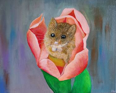 Harvest Mouse Acrylic Painting Cute Animal Artwork thumb