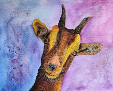 Contemporary Goat 10 x 8 inches Mixed Media Painting Farm Animal thumb