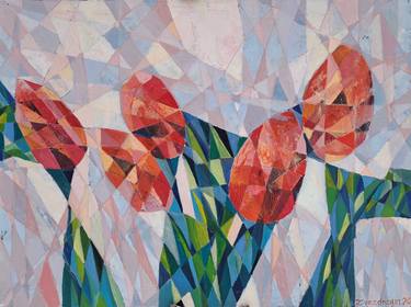 Original Cubism Botanic Paintings by Iuliia Kotenko