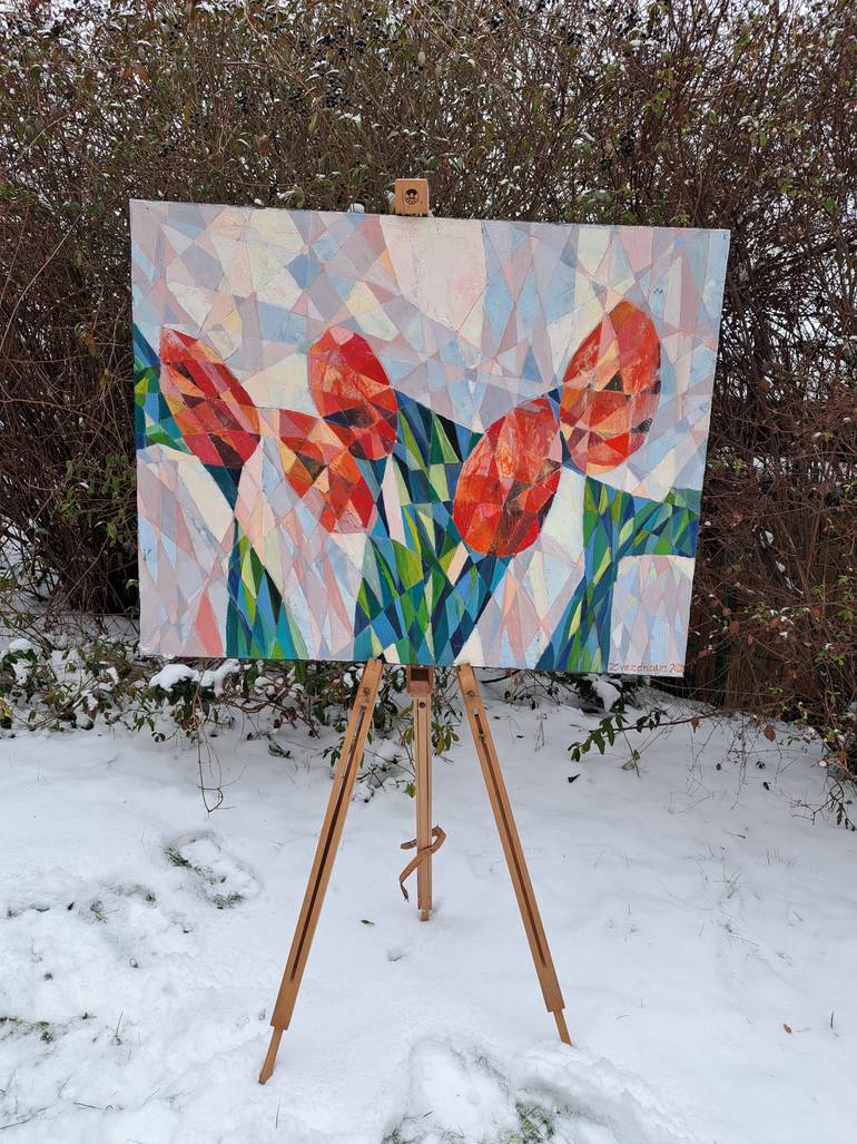 Original Cubism Botanic Painting by Iuliia Kotenko
