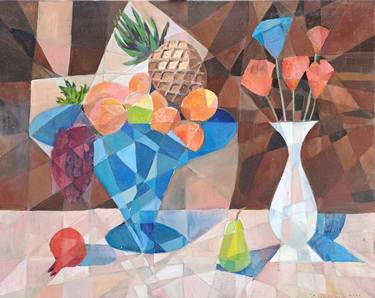 Still life with fruit - original artwork ,wall decor,flowers thumb
