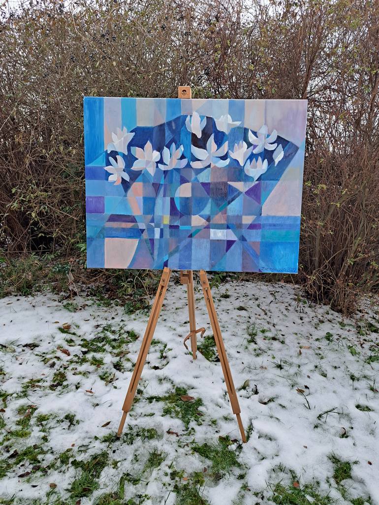 Original Cubism Floral Painting by Iuliia Kotenko