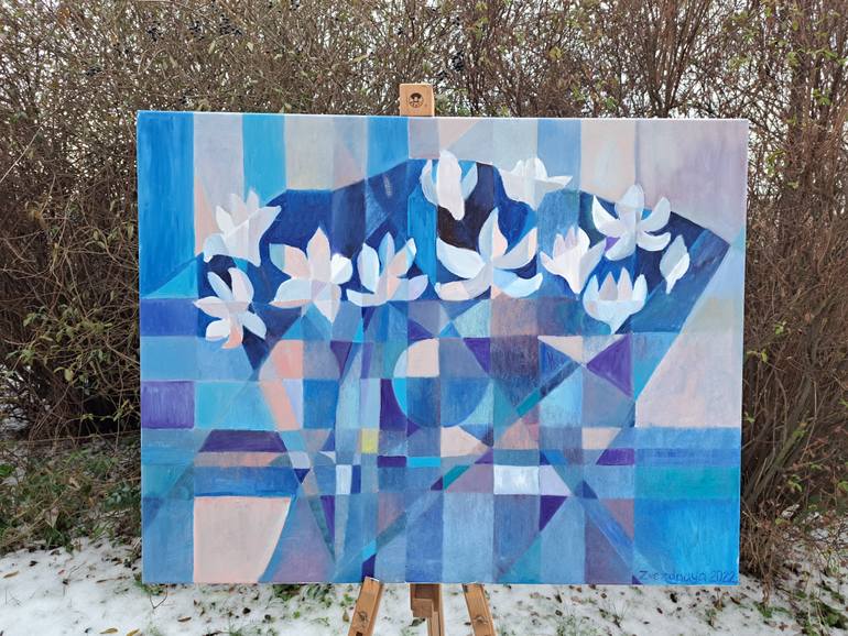 Original Cubism Floral Painting by Iuliia Kotenko