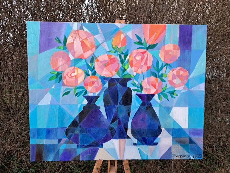 Original Cubism Still Life Painting by Iuliia Kotenko