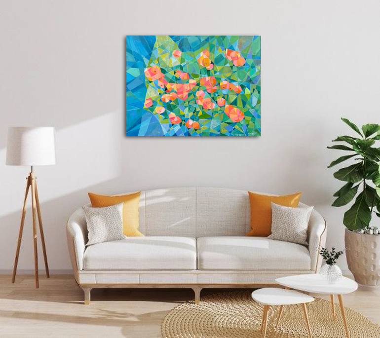Original Cubism Floral Painting by Iuliia Kotenko