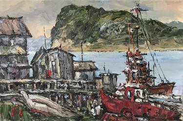 Original Boat Painting by Valerii Popov