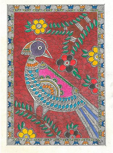 Traditional Indian Madhubani Colorful Vivacious Bird thumb