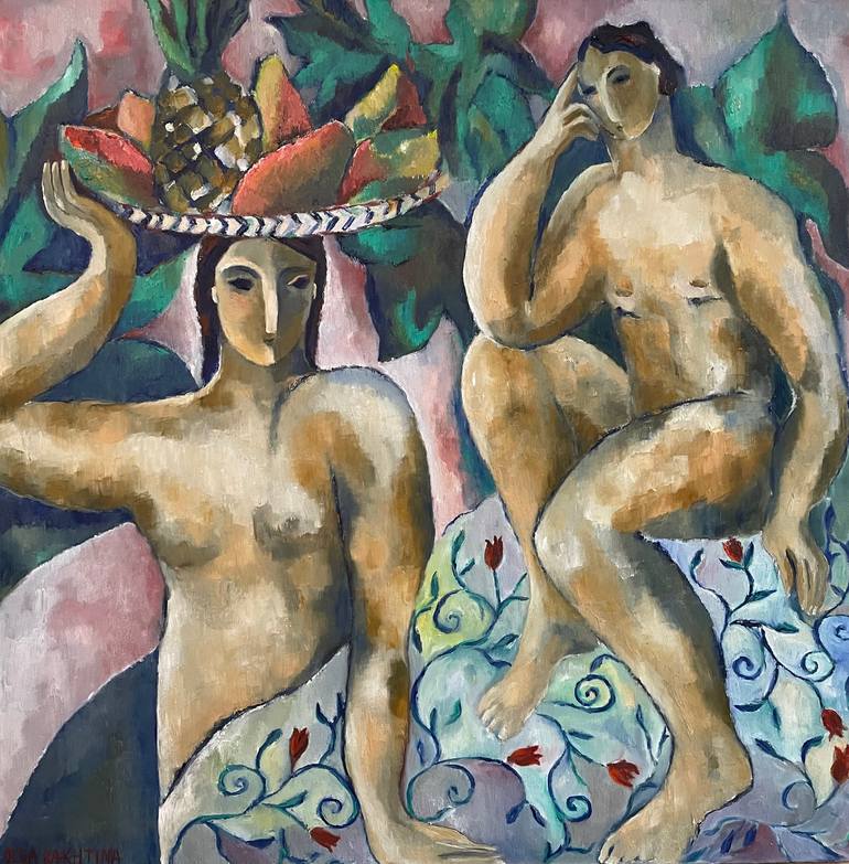 Original Art Deco Love Painting by Olga Bakhtina