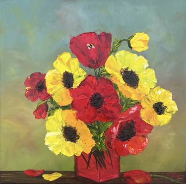 Red and yellow poppies. thumb
