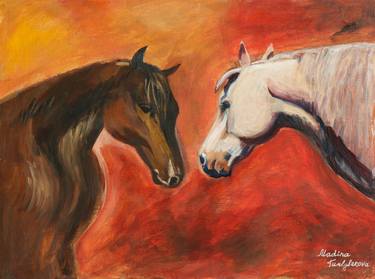 Yin Yang horses racing animalistic oil painting balance country thumb