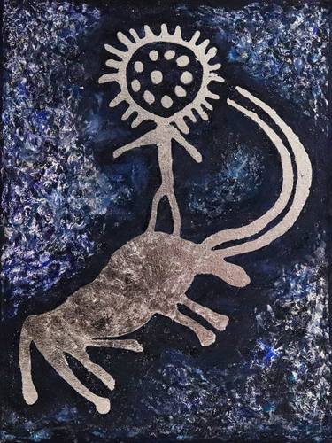 Khan-Tengri textured silver leaf dark blue cave drawing thumb