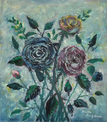 Intuitive rose expressive textured oil still life thumb