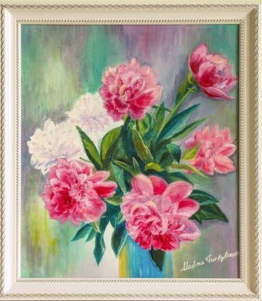 Peonies still life pastel summer colors pink and white flowers thumb