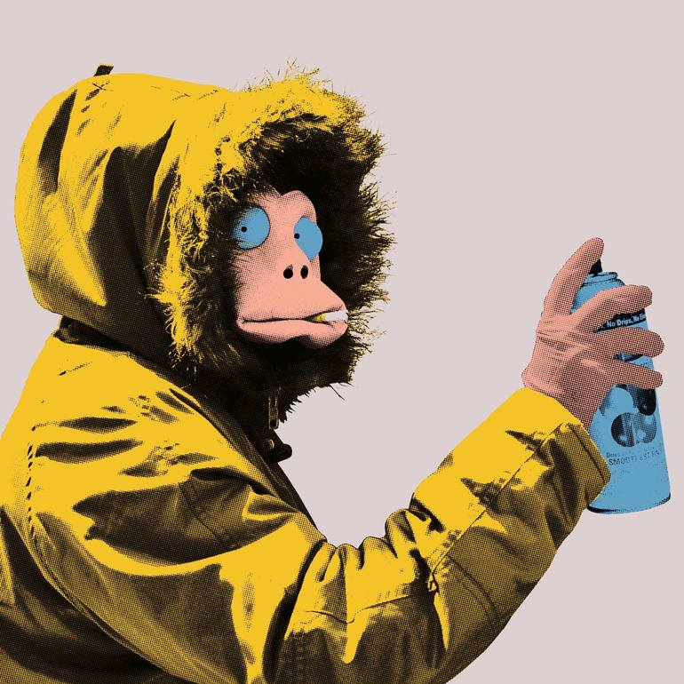 Banksy, Icon, Monkey Mask Session, Yellow/Violet, 2022