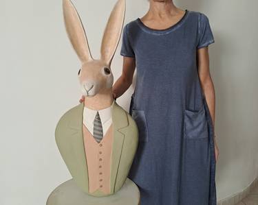 Rabbit Art Paper Mache Home Decor Sculpture thumb