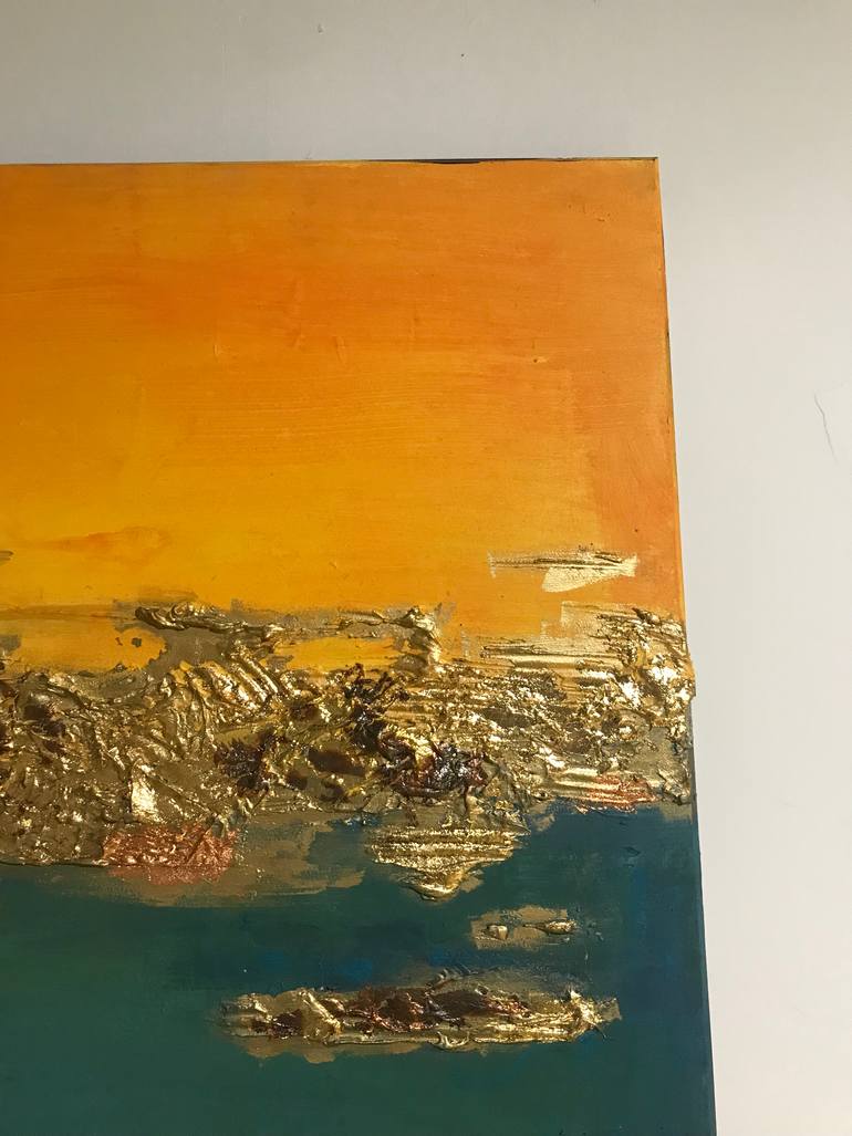 small gold leaf and teal Painting by meghan gerba Saatchi Art