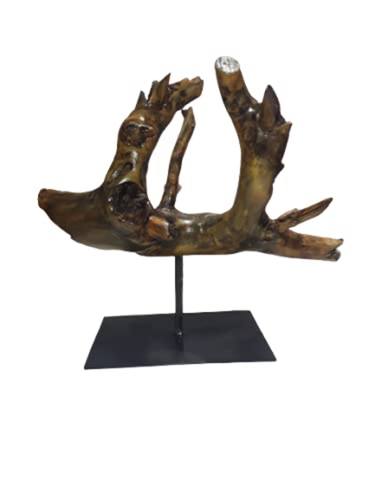 Driftwood sculpture Teak wood with metal stand thumb