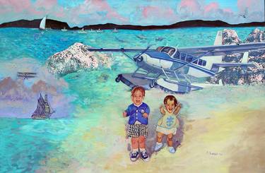 Original Figurative Airplane Paintings by Nancy Wood