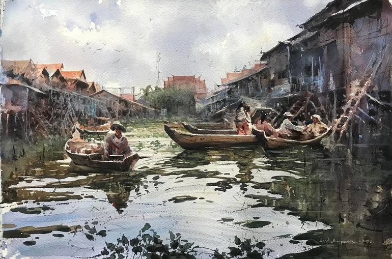 Original Impressionism Landscape Painting by Banyat Puangthong