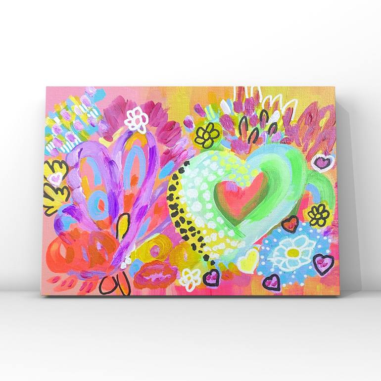Original Love Painting by The Queen Rh | Abstract Art on Canvas | "Flowers With a Big Heart"