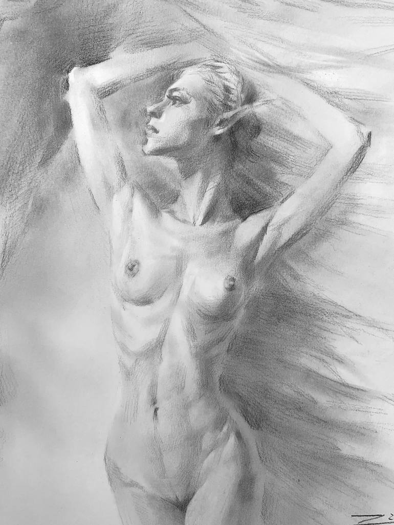 Original Portraiture Nude Drawing by eagle zac