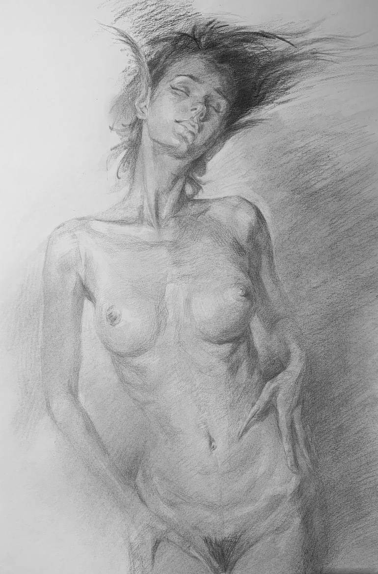 Original Portraiture Nude Drawing by eagle zac