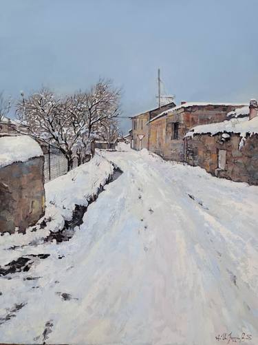 Winter landscape in the village. thumb