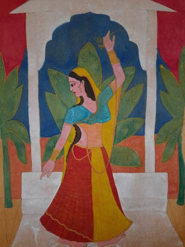 Beautiful woman Indian miniatures paintings thumb