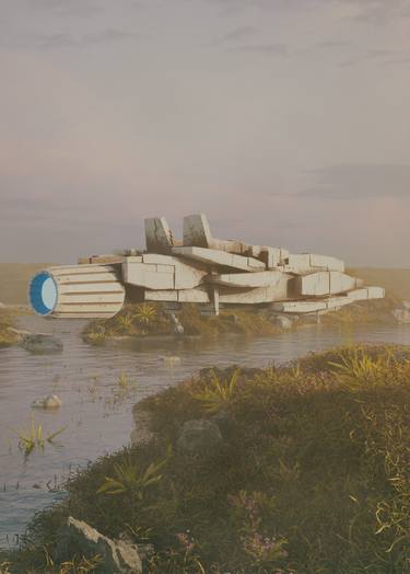 Spaceship Landing 3D Surrealism Render Artwork thumb