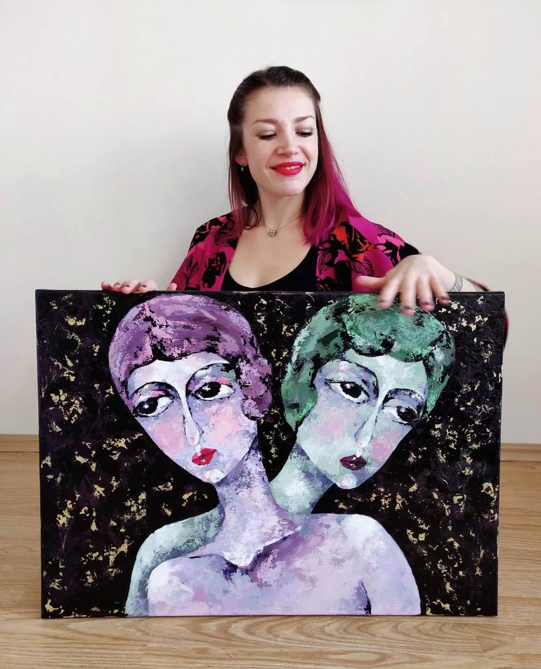 Original Art Deco Portrait Painting by Vira Volkova