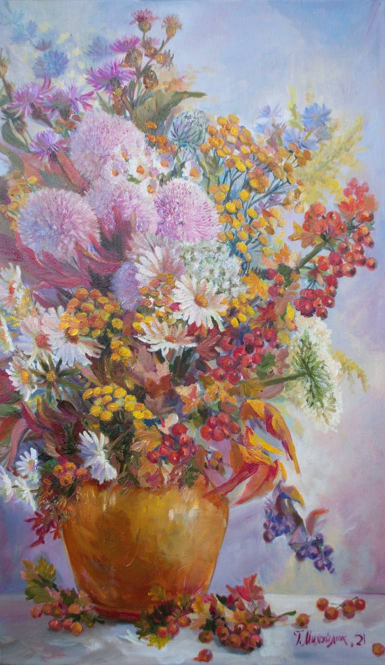 Autumn flowers Painting by Galyna Mykhaylyuk | Saatchi Art