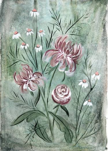 Original Art Deco Floral Paintings by Halyna Nechyporuk