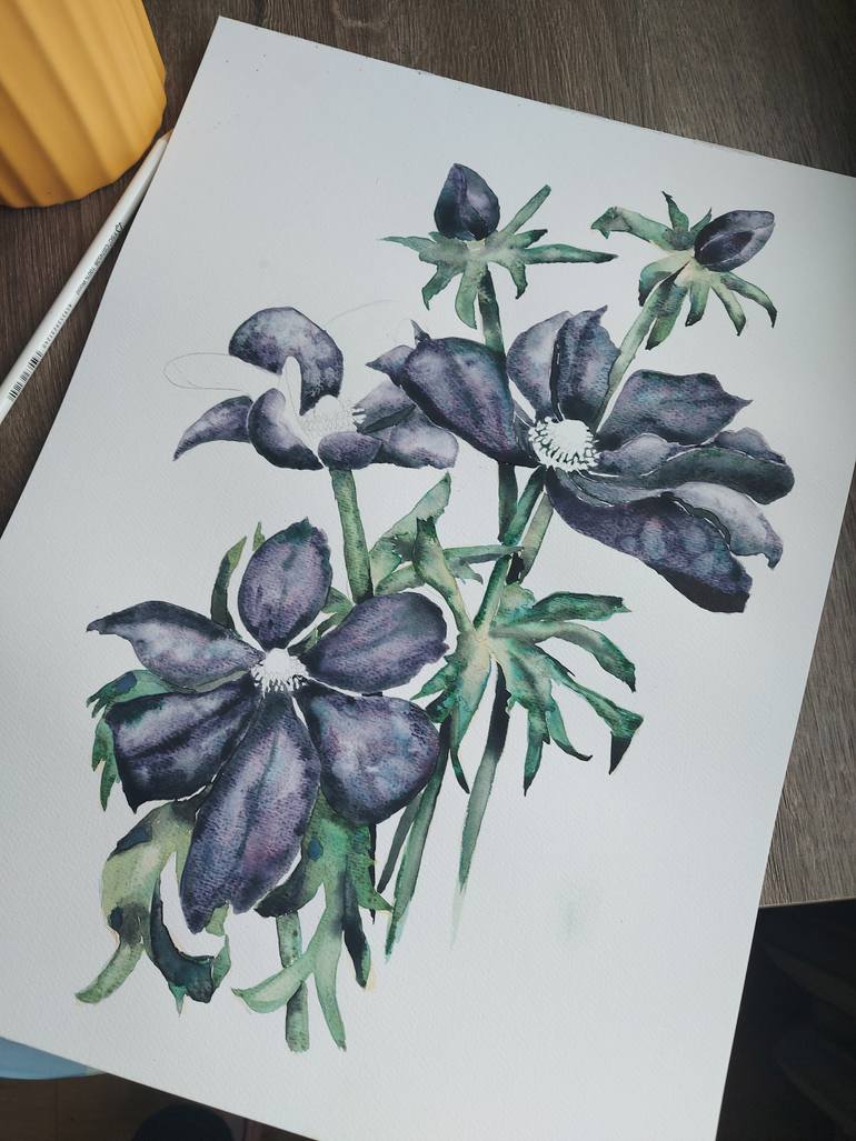 Original Art Deco Botanic Painting by Halyna Nechyporuk