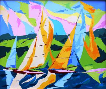 Print of Sailboat Paintings by Jean-Luc LOPEZ